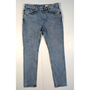 AllSaints Women’s W32 Blue Skinny Jeans Rex Button Fly Medium Wash Stretch Denim